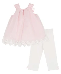 Rare Editions Baby Girls' Clip Dot Round Neck Mesh Top and Knit Leggings, 2-Piece Set