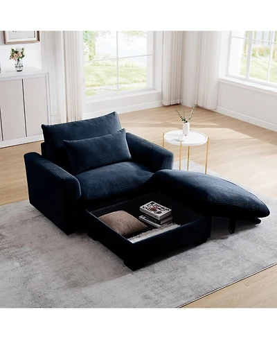 Streamdale Furniture Blue Corduroy Modular Sofa with Ottoman