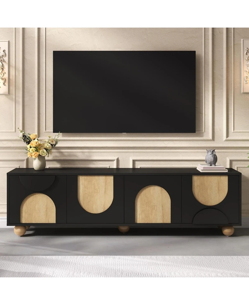 Streamdale Farmhouse Tv Stand for 75" TVs, Cream Media Console, Black, 69.6"W
