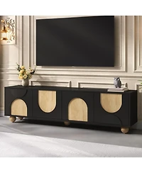 Streamdale Farmhouse Tv Stand for 75" TVs, Cream Media Console, Black, 69.6"W