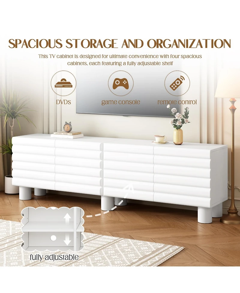 Streamdale Furniture Cream Tv Stand Console - 75" Tv, Adjustable Shelves