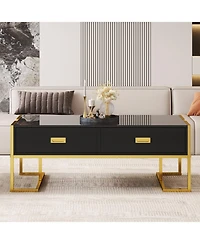 Streamdale Furniture Modern Rectangular Coffee Table with 4 Drawers and Gold Base 47.3"
