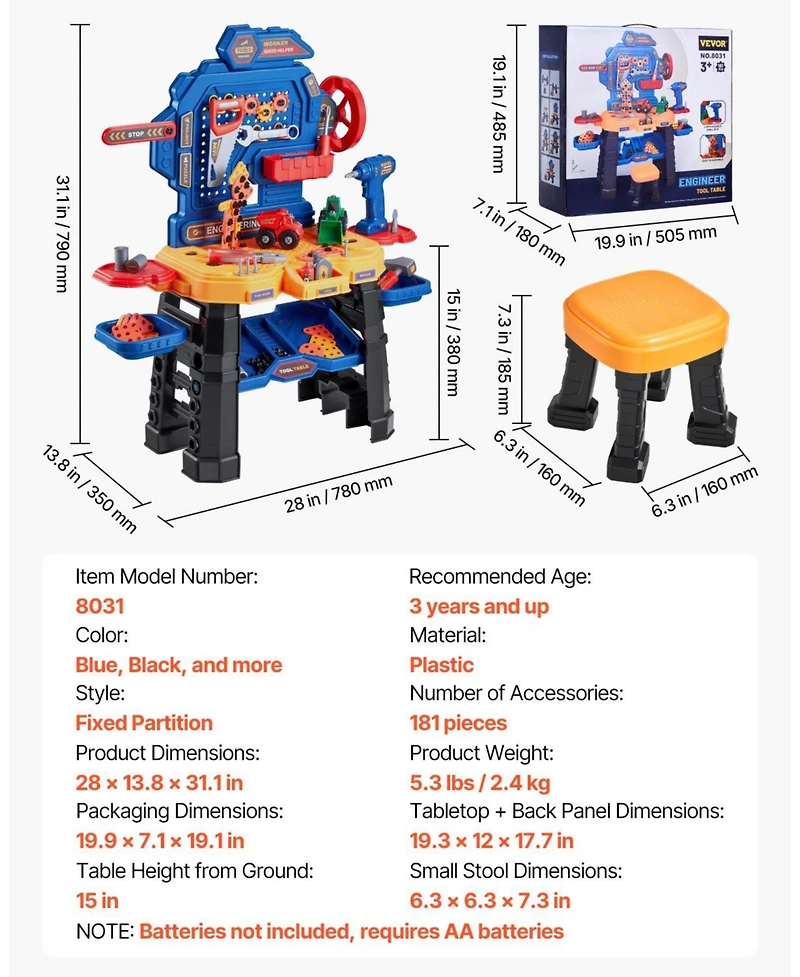 Kids Workbench Playset with Tools and Creative Building Accessories