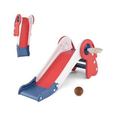 Hongge Kids Folding Slide and Climber Playset with Basketball Hoop and Indoor Outdoor Fun