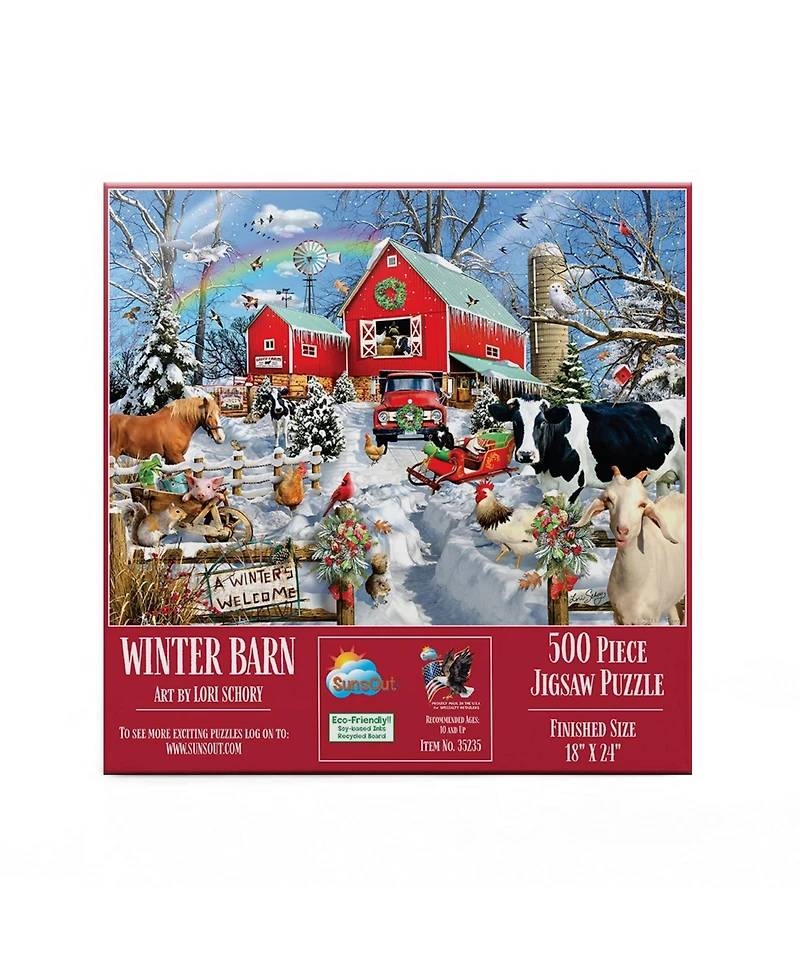 SunsOut Winter Barn 500 piece Jigsaw Puzzle for Adults Christmas