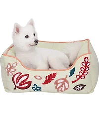 Blueberry Pet Plush Chenille-Embroidered Linen Dog Bed, Removable Washable Cover, with Squeaky Pillow Baby Pink