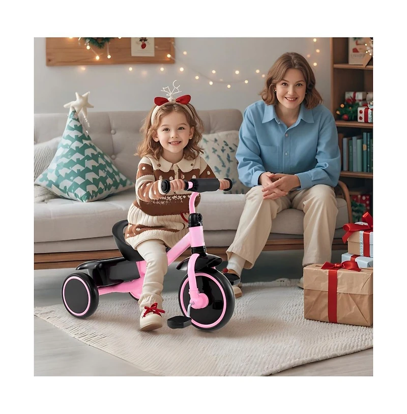 Kids Toddler Tricycle with Adjustable Seat Storage Basket and Safe Steering Design