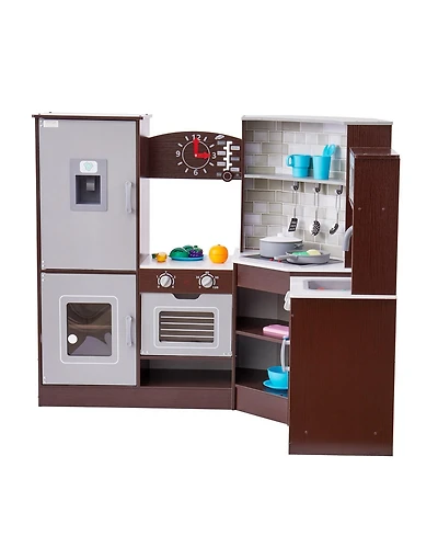 Wooden Corner Play Kitchen with Lights Sounds and Accessories