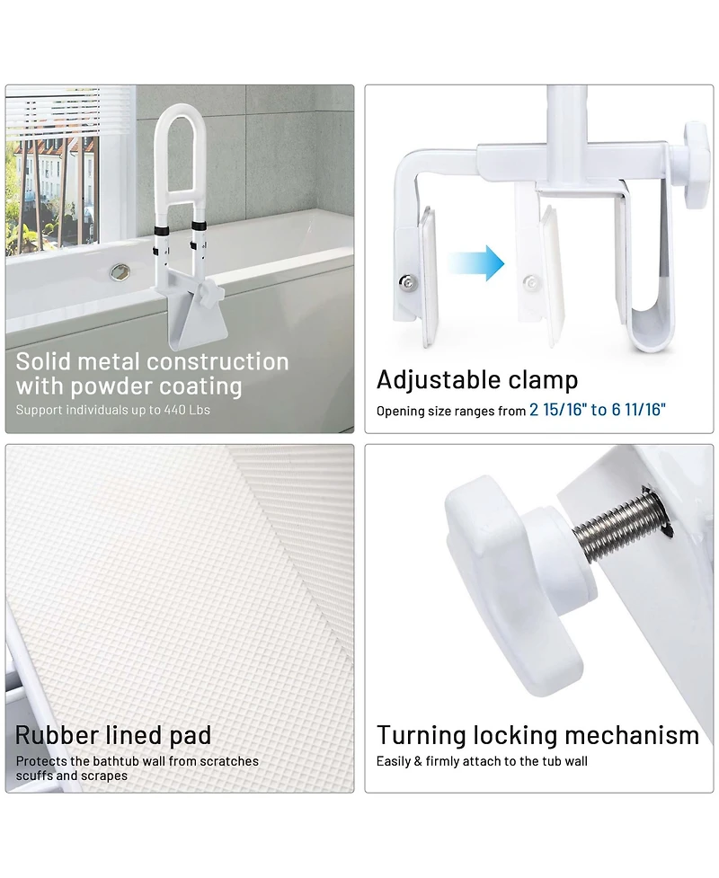 Yescom Bathtub Grab Bar with Toilet Safety Rail Combo Adjustable for Seniors
