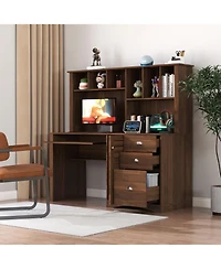 Streamdale Furniture 2-tier Home Office Computer Desk with Hutch, Antiqued finish