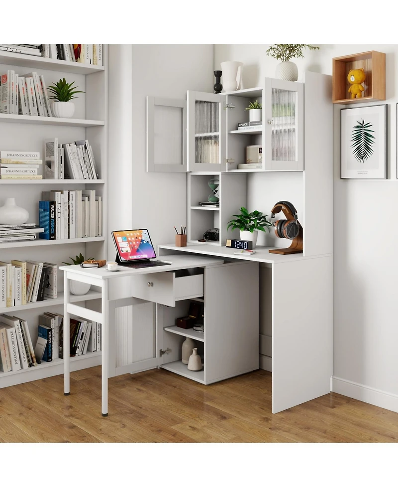 Streamdale Furniture Computer Desk with Hutch, Rotating Desktop, Large Workspace