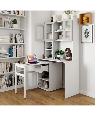 Streamdale Furniture Computer Desk with Hutch, Rotating Desktop, Large Workspace