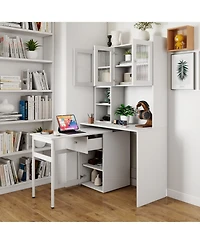 Streamdale Furniture Computer Desk with Hutch, Rotating Desktop, Large Workspace
