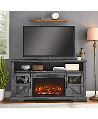 Flynama 26 inch electric fireplace insert, ultra thin heater with log set & realistic flame, remote control with timer, overheating protection