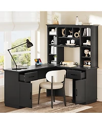 Streamdale Furniture L-Shaped Desk w/ Cabinets, Drawers, Shelves & Flip-Up Storage