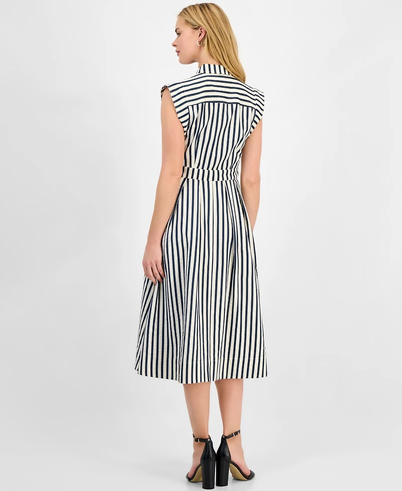 Sam Edelman Women's Striped Belted Midi Shirtdress