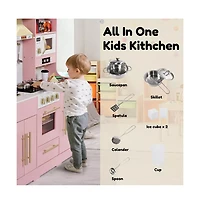 Kinder King Wooden Kids Play Kitchen, Pretend Kitchen Playset w/Sounds for Toddlers.