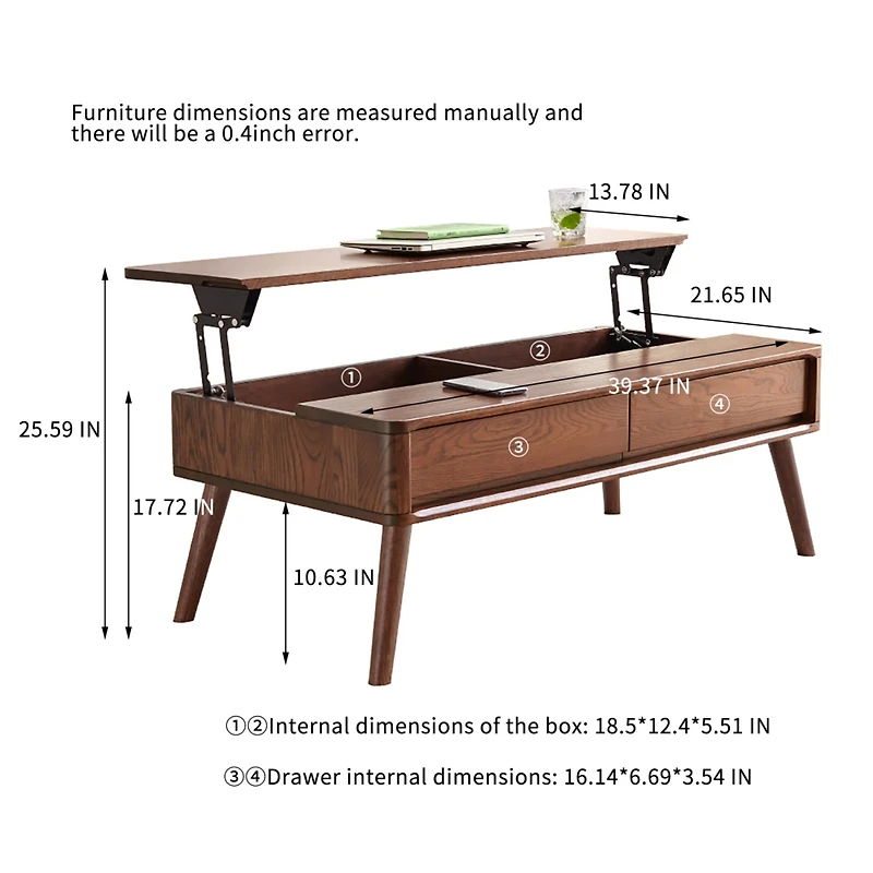 Streamdale Furniture Solid Oak Wood Center Table with Storage, Walnut, 100 x 60 x 45 cm
