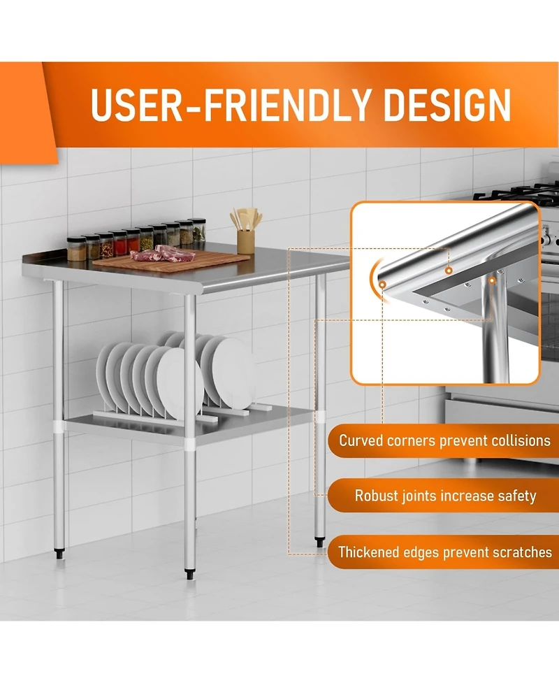 Streamdale Furniture Stainless Steel Table 30x36 with Adjustable Shelf