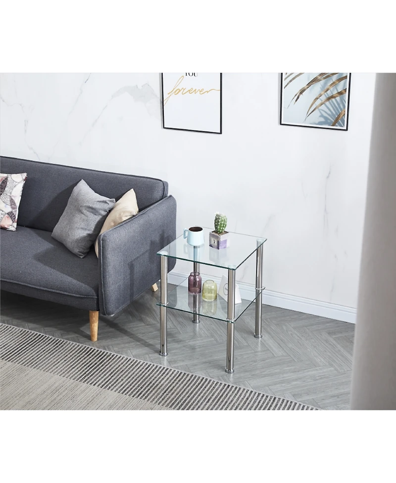 Streamdale Furniture Clear 2-Tier Side/End Table with Storage