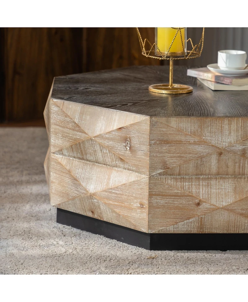 Streamdale Furniture Octagon Coffee Table 38" Retro Wood Center Table