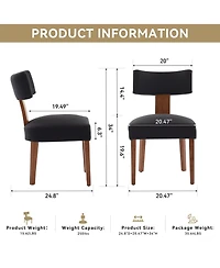 Streamdale Furniture Linen Fabric Armless Dining Chairs, Curved Back, Wood Legs, Black (Set of 2)