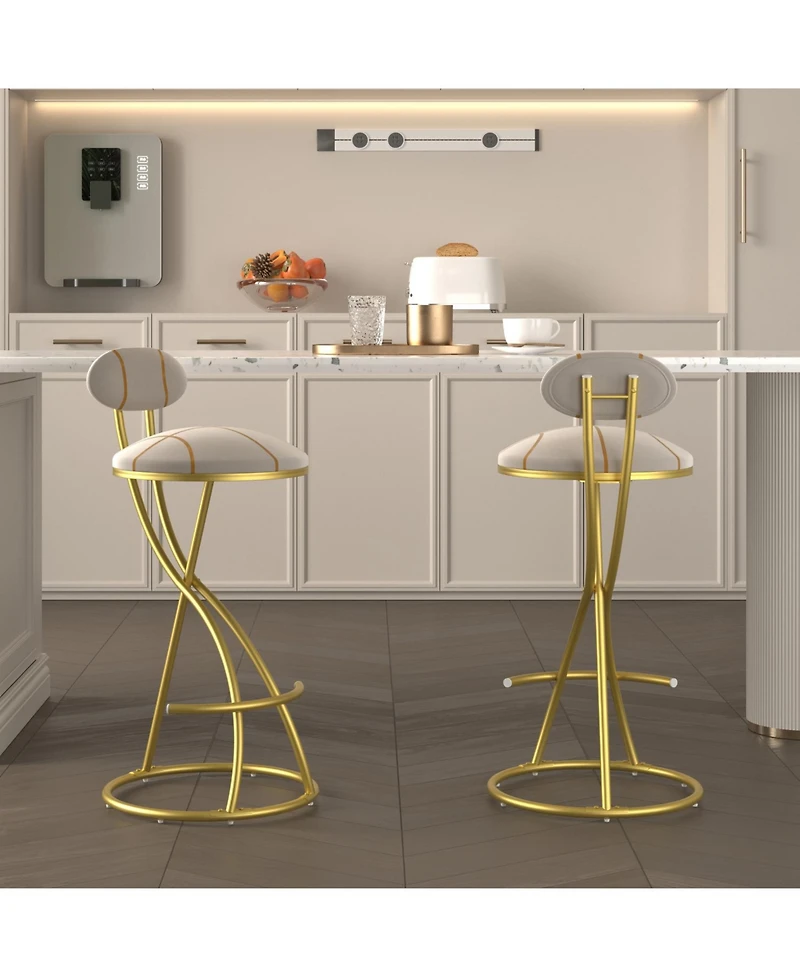 Streamdale Furniture Stripe Velvet Bar Stools Set of 2