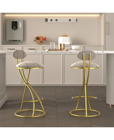 Streamdale Furniture Stripe Velvet Bar Stools Set of 2