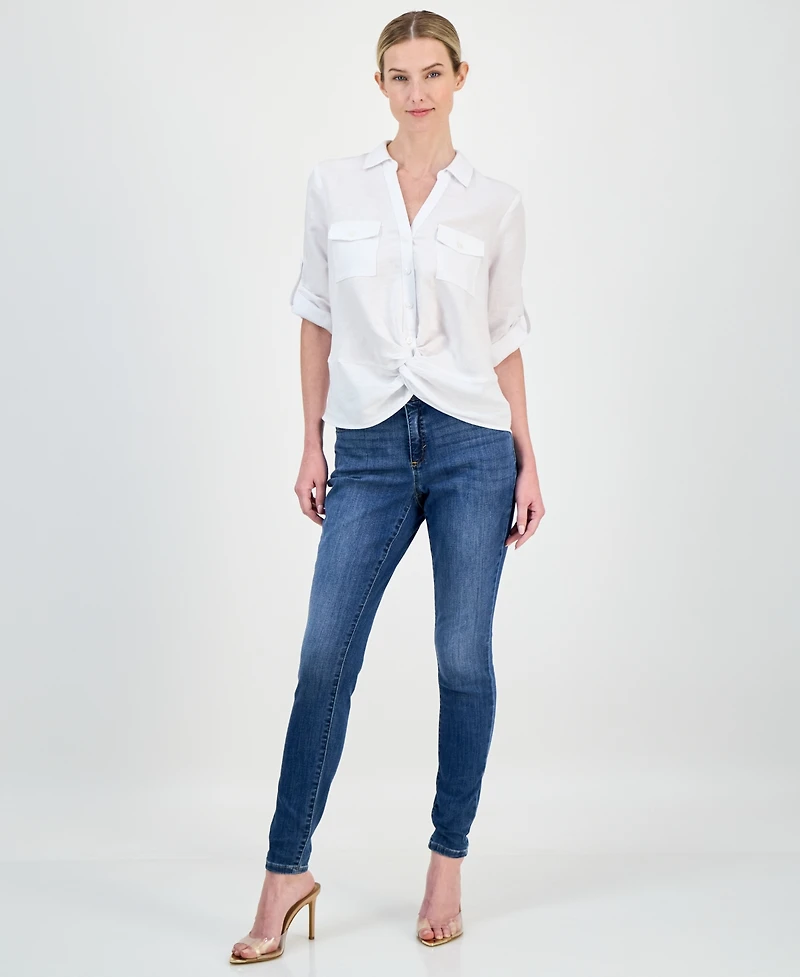 I.n.c. International Concepts Women's Linen Twist-Hem Blouse, Created for Macy's