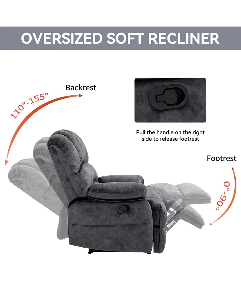 Streamdale Furniture Large Manual Recliner Chair in Fabric for Living Room