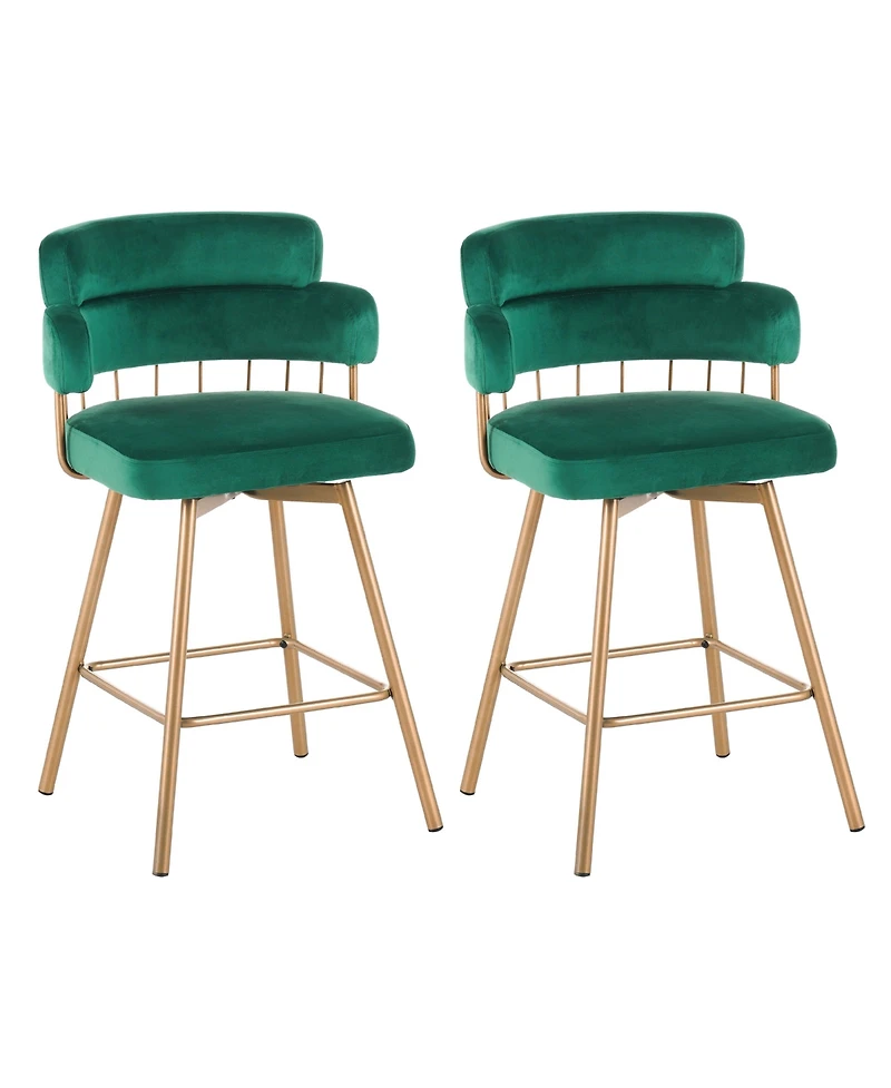 Streamdale 26" Swivel Bar Stools Set of 2, Upholstered with Backs, Green