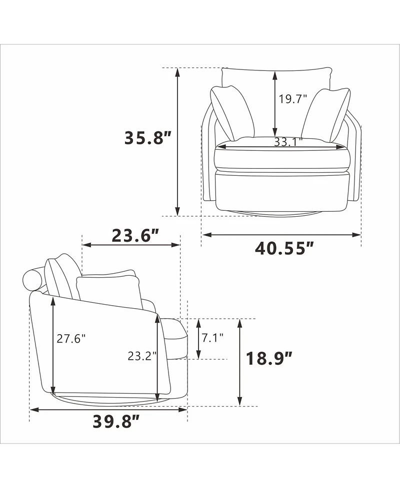 Streamdale Furniture Chenille Swivel Accent Chair with Pillows