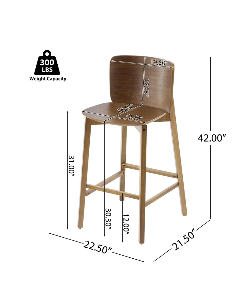 Streamdale Furniture Pari Indoor Wooden Barstool, Walnut Finished, Set of 2