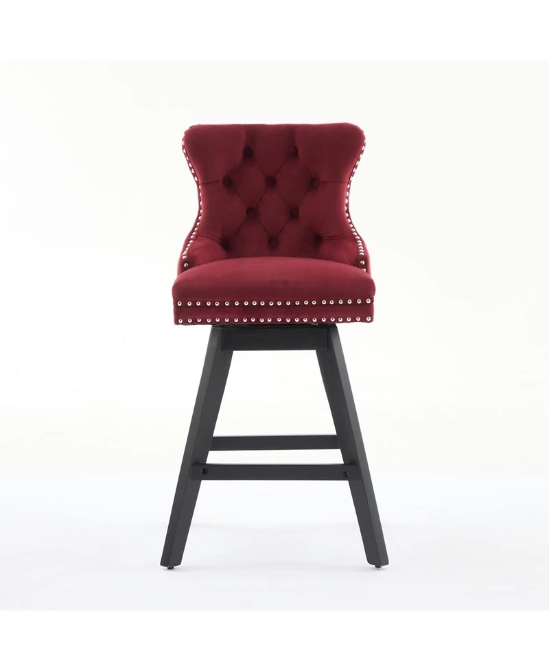 Streamdale Furniture Velvet Barstools, Button Tufted, Wood Legs, Nailhead Trim, Set of 2