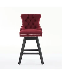 Streamdale Furniture Velvet Barstools, Button Tufted, Wood Legs, Nailhead Trim, Set of 2