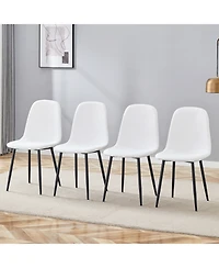 Streamdale Furniture Luxury White Linen Dining Chairs (Set of 4) - Black Metal Legs