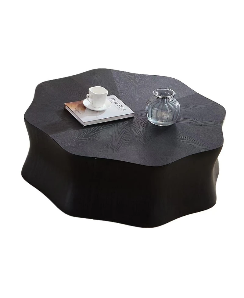Streamdale Furniture Streamdale Black Petal Coffee Table - Birch Veneer, Brushed Sides