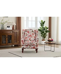 Streamdale Furniture Floral Red Accent Chair with Wood Legs