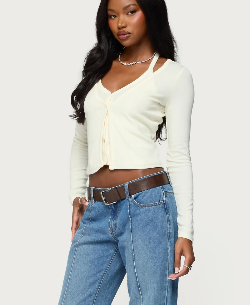 Edikted Womens Cardigan & Halter Two Piece Knit Top