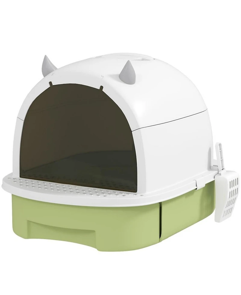 Aostirmotor Refreshing Green Cat Litter Box with Lid, Scoop & Bags: A Complete Odor-Control Kit for a Fresher Home