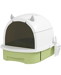 Aostirmotor Refreshing Green Cat Litter Box with Lid, Scoop & Bags: A Complete Odor-Control Kit for a Fresher Home