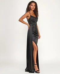 B Darlin Juniors' Satin Cowlneck Gown