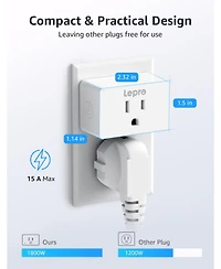 Lepro P1 Indoor Smart Plug, 15A 1800W, Timer, Gruop Control, Enable Alexa Google Assistant, Bluetooth 2.4Ghz Wi-Fi Only