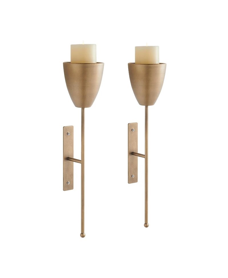 Danya B Antique Brass Mid-Century Modern Metal Wall Mount Vertical Pillar Candle Sconces Set of 2