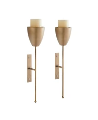 Danya B Antique Brass Mid-Century Modern Metal Wall Mount Vertical Pillar Candle Sconces Set of 2