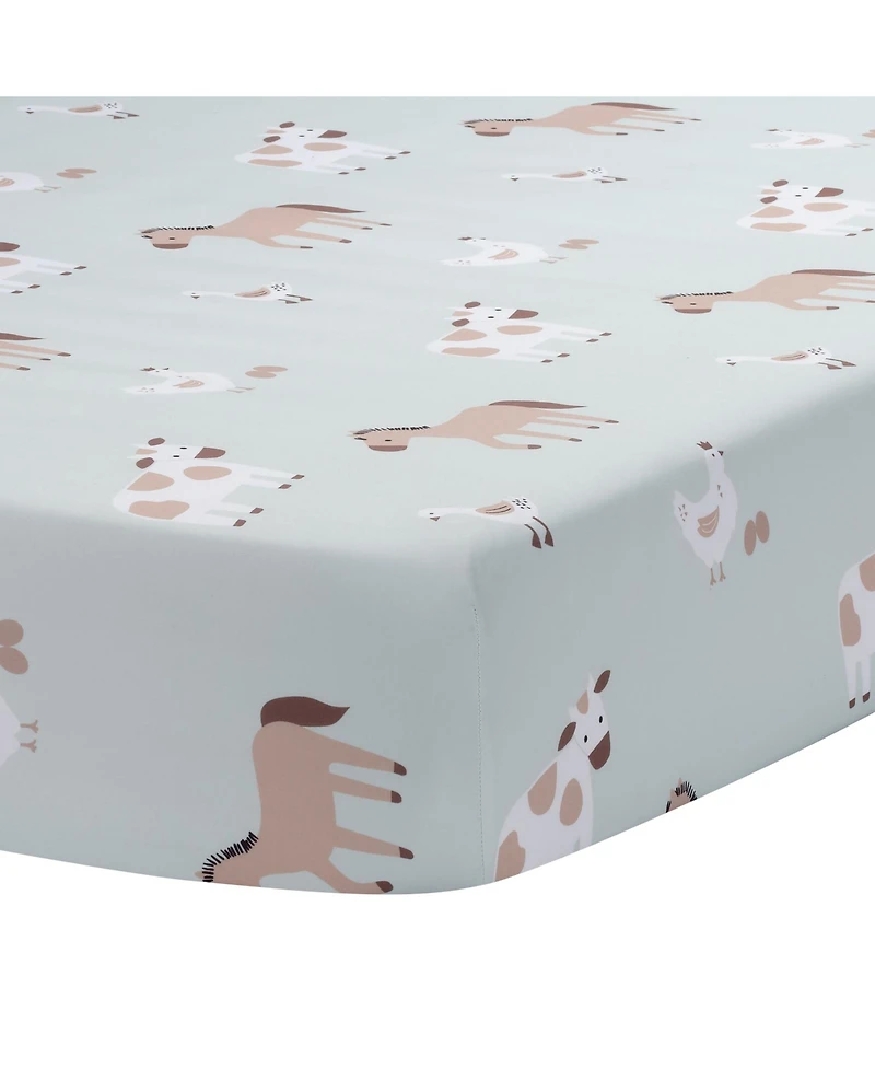 Bedtime Originals Baby Farmyard Friends Sage Green Nursery Fitted Crib Sheet