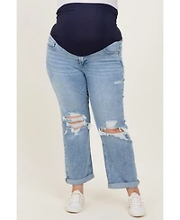 Pinkblush Plus Size Light Blue Ripped Knee Rolled Cuff Straight Leg Jeans