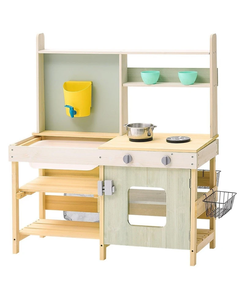 Sugift Outdoor Mud Kitchen with Storage Bag, Metal Baskets & Stoves