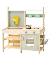 Sugift Outdoor Mud Kitchen with Storage Bag, Metal Baskets & Stoves