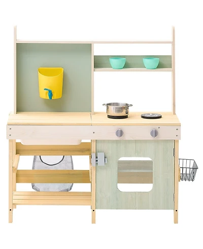 Sugift Outdoor Mud Kitchen with Storage Bag, Metal Baskets & Stoves